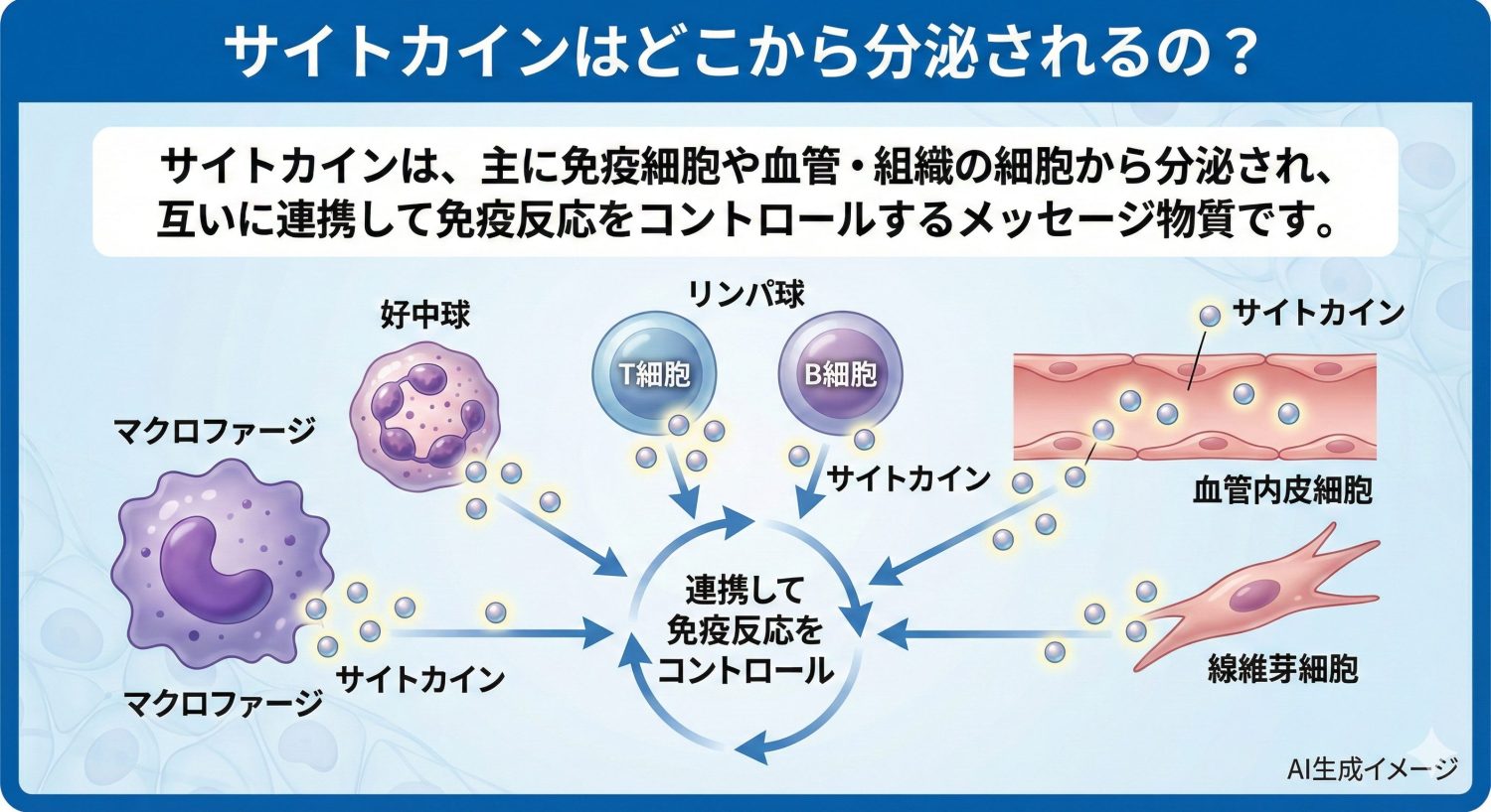 サイトカインはどこから分泌されるの?