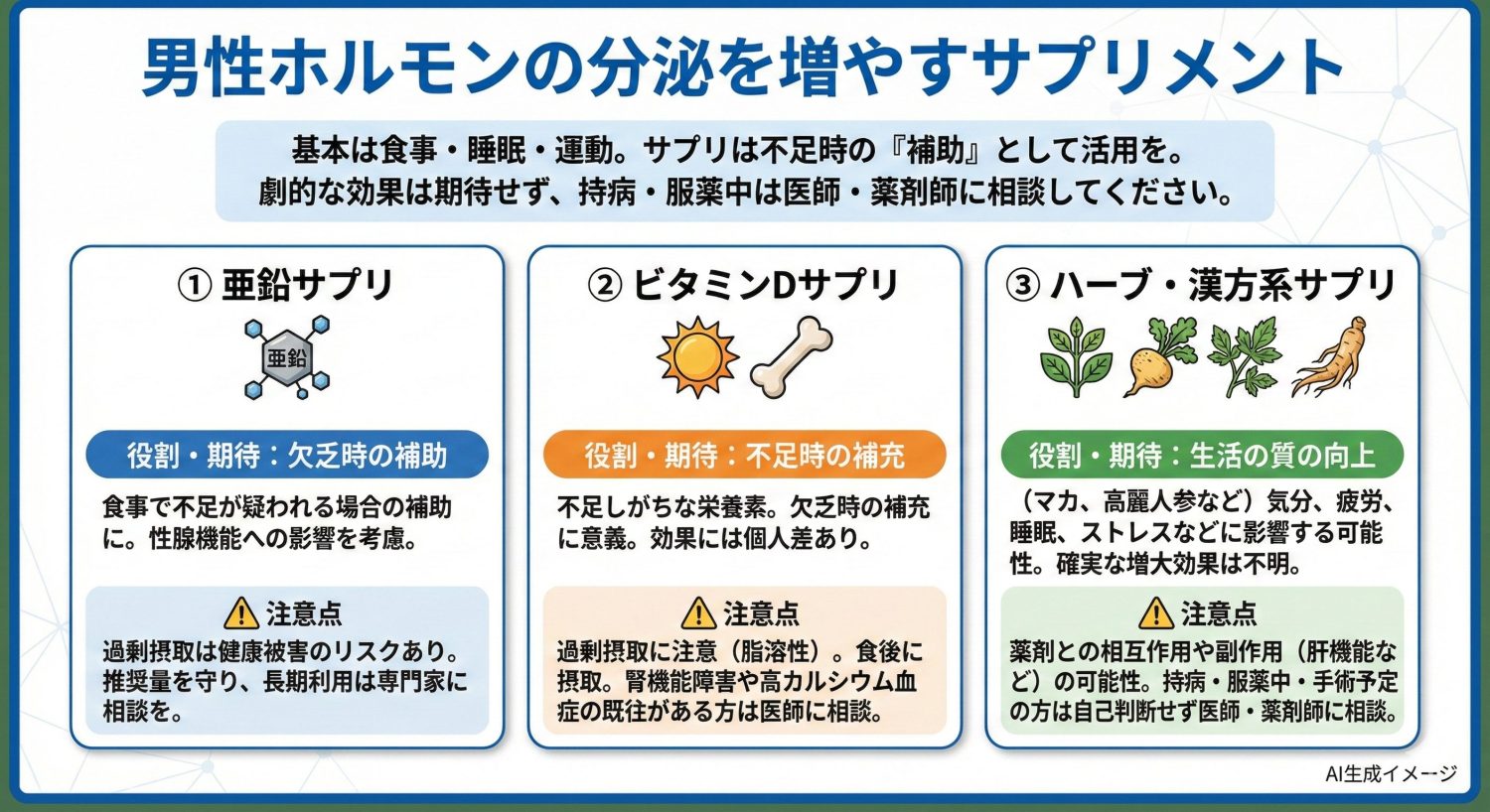 男性ホルモンの分泌を増やすサプリメント