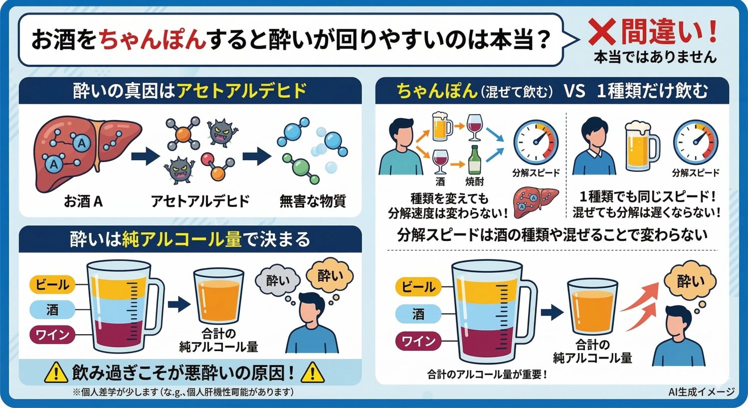 お酒をちゃんぽんすると酔いが回りやすいのは本当？