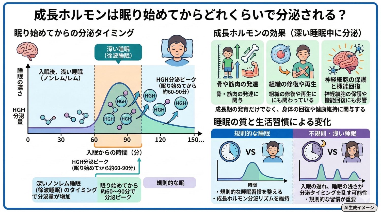 成長ホルモンは眠り始めてからどれくらいで分泌される？