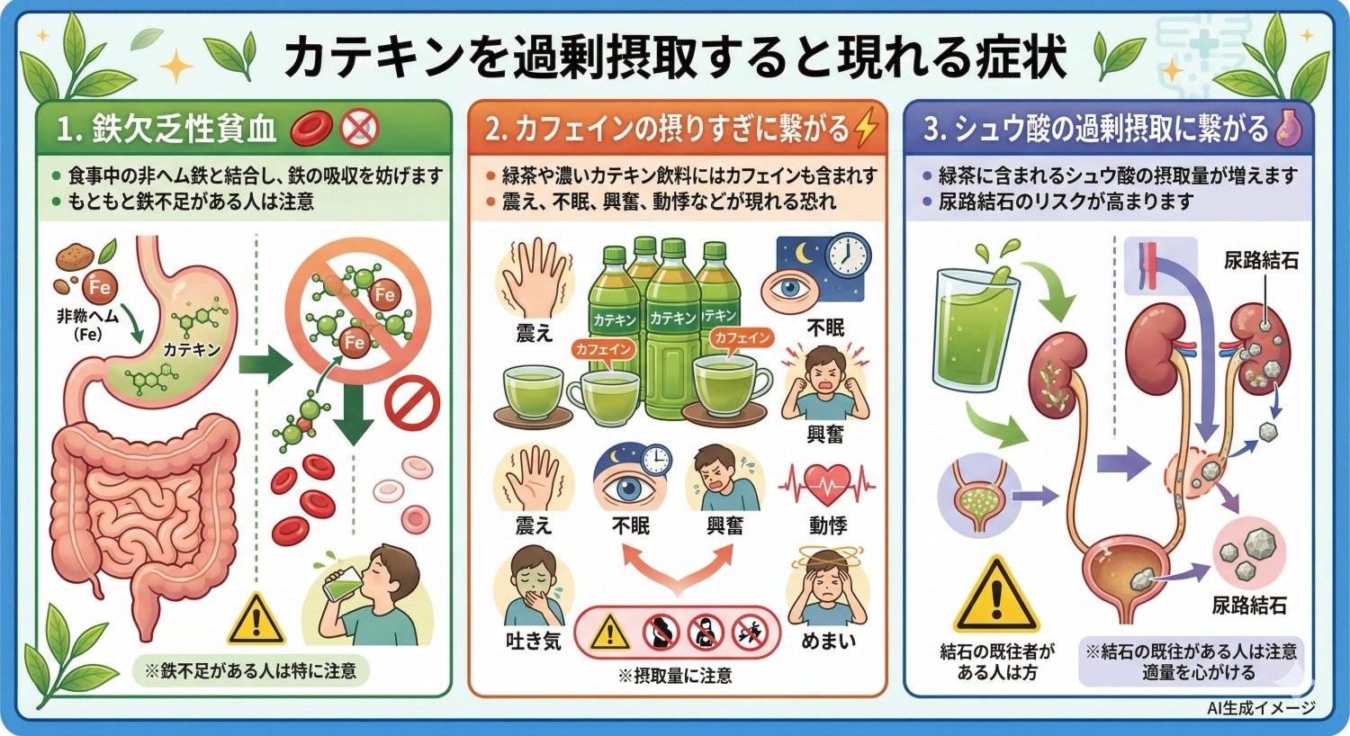 カテキンを過剰摂取すると現れる症状