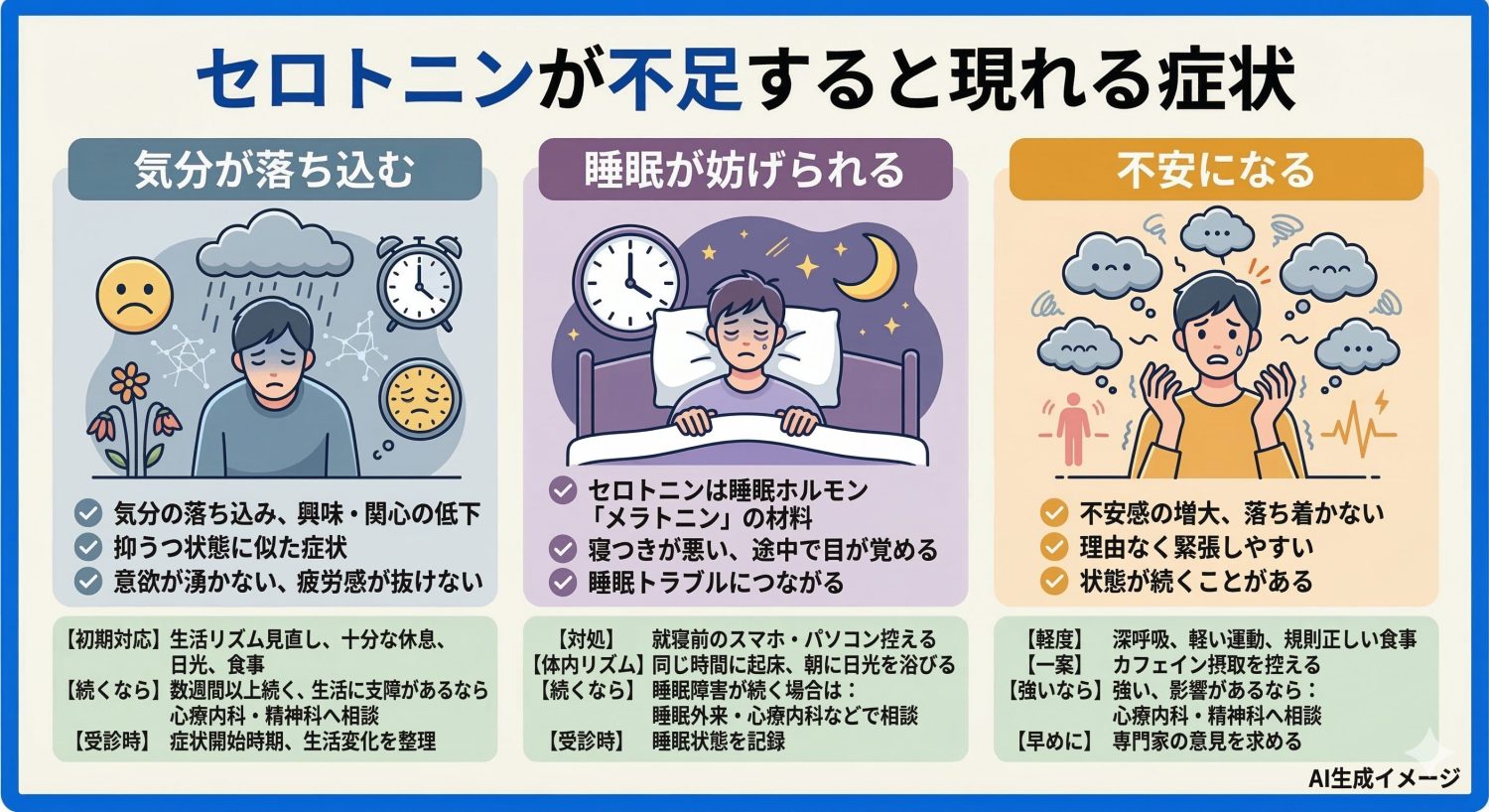 セロトニンが不足すると現れる症状