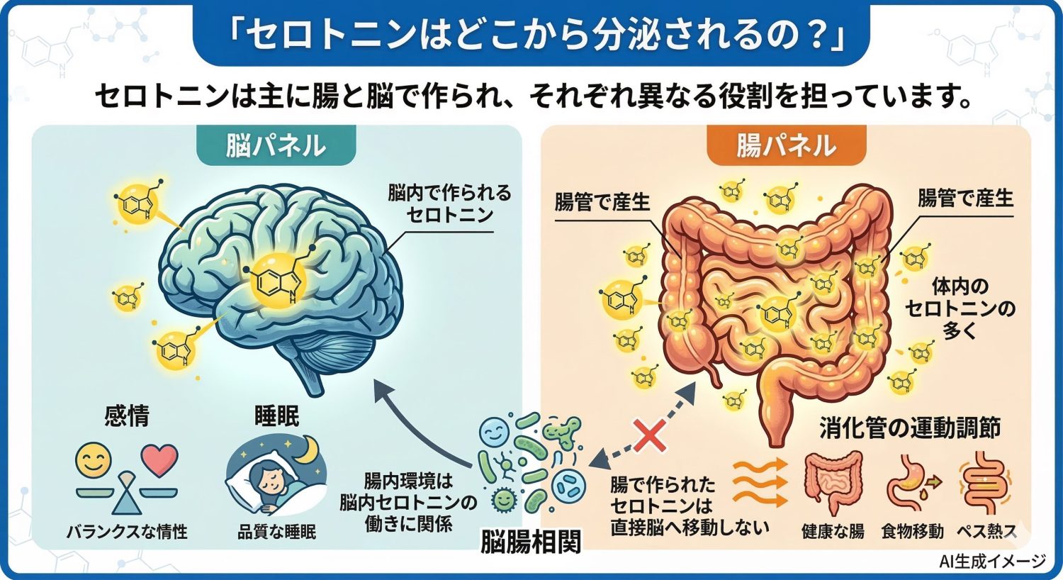 セロトニンはどこから分泌されるの？