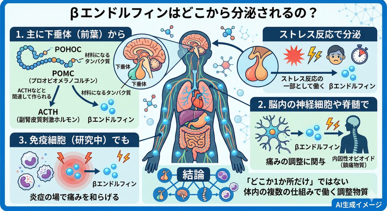 βエンドルフィンはどこから分泌されるの？