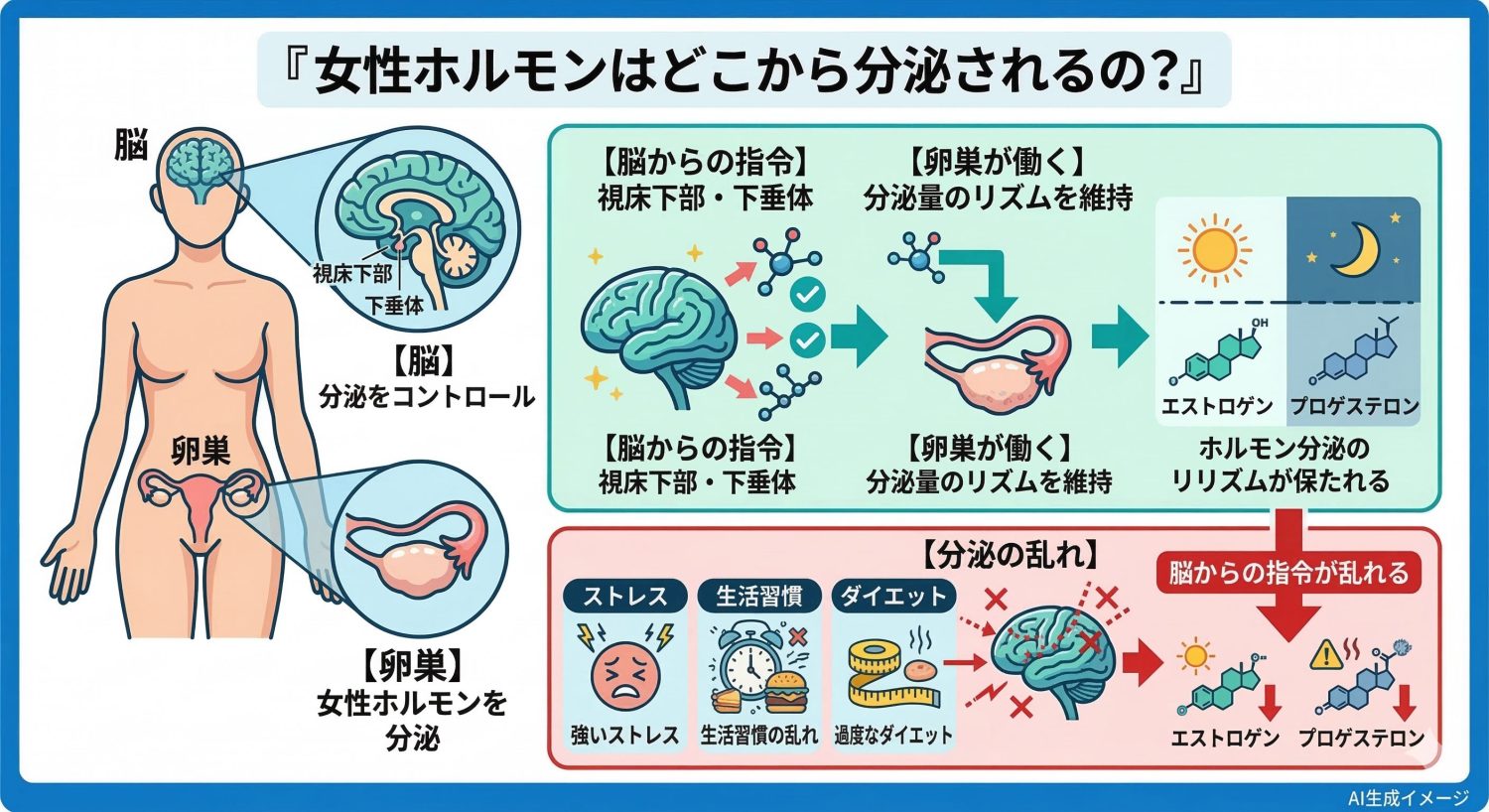 女性ホルモンはどこから分泌されるの？