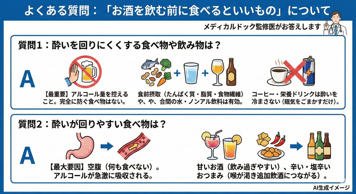 「お酒を飲む前に食べるといいもの」についてよくある質問