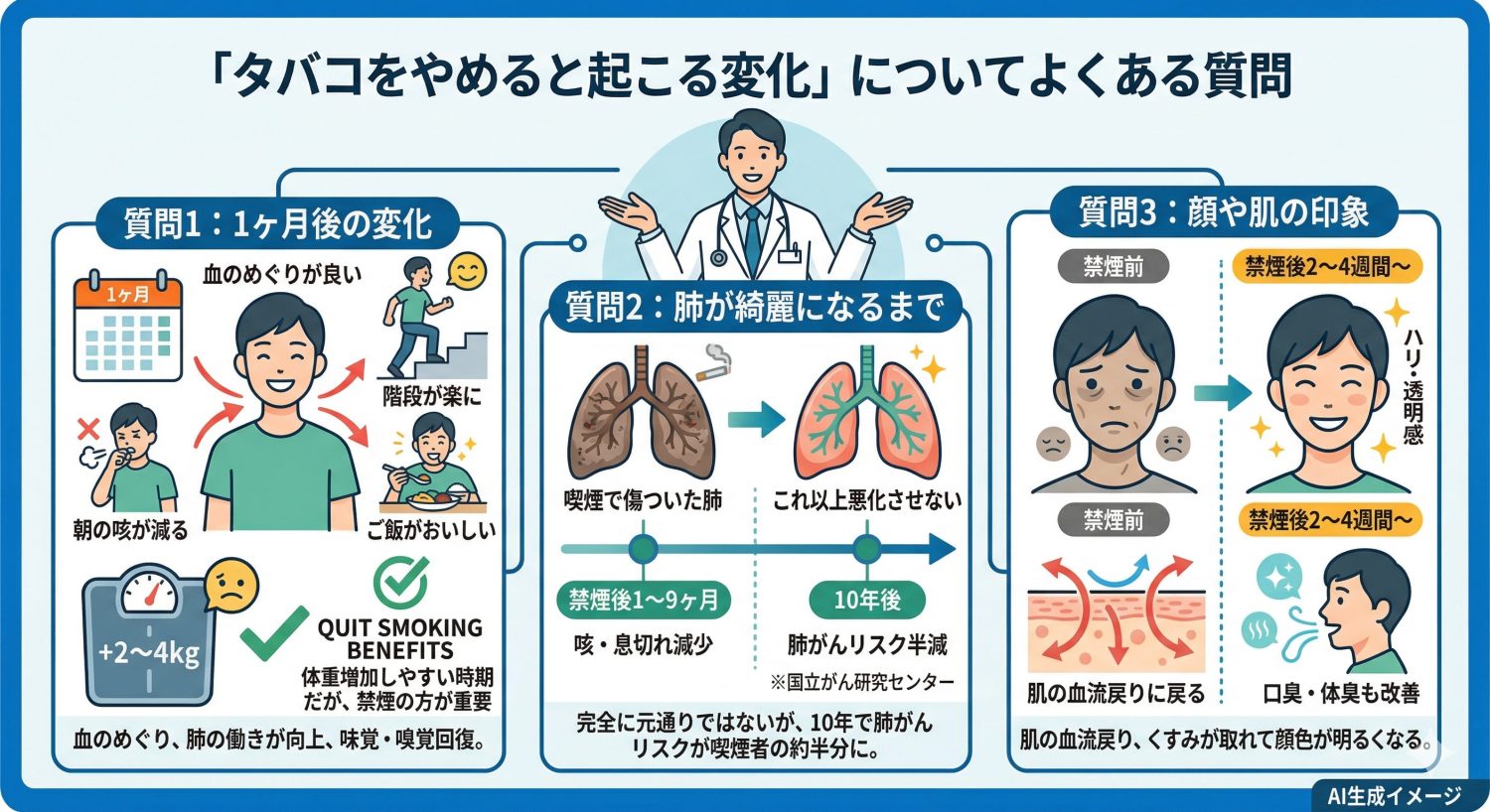 「タバコをやめると起こる変化」についてよくある質問