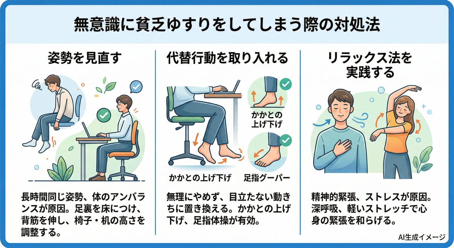 無意識に貧乏ゆすりをしてしまう際の対処法