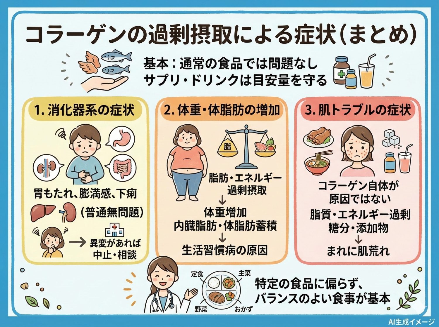 コラーゲンを過剰摂取すると現れる症状