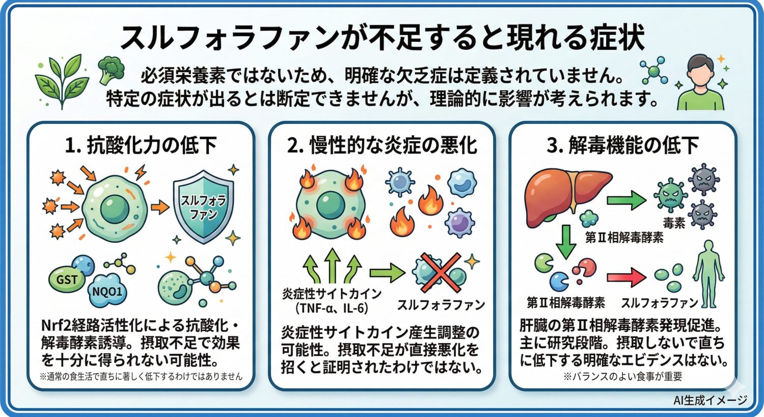 スルフォラファンが不足すると現れる症状