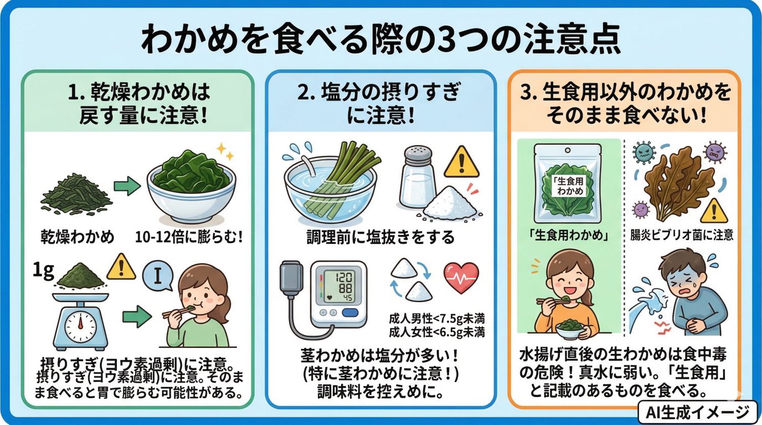 わかめを食べる際の注意点