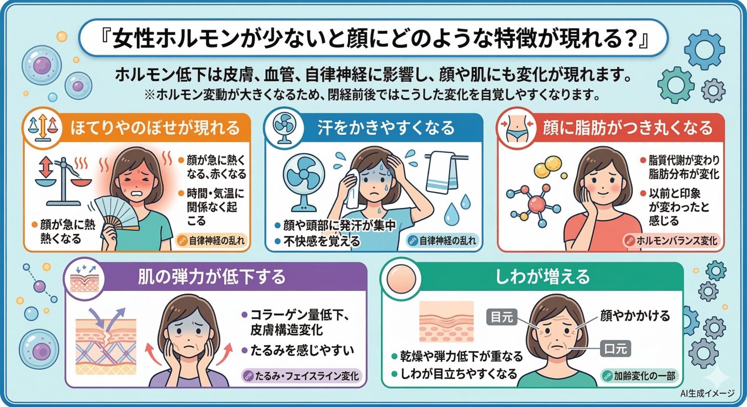 女性ホルモンが少ないと顔にどのような特徴が現れる？