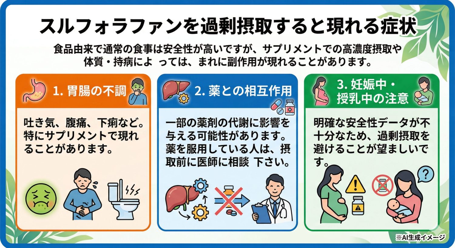 スルフォラファンを過剰摂取すると現れる症状