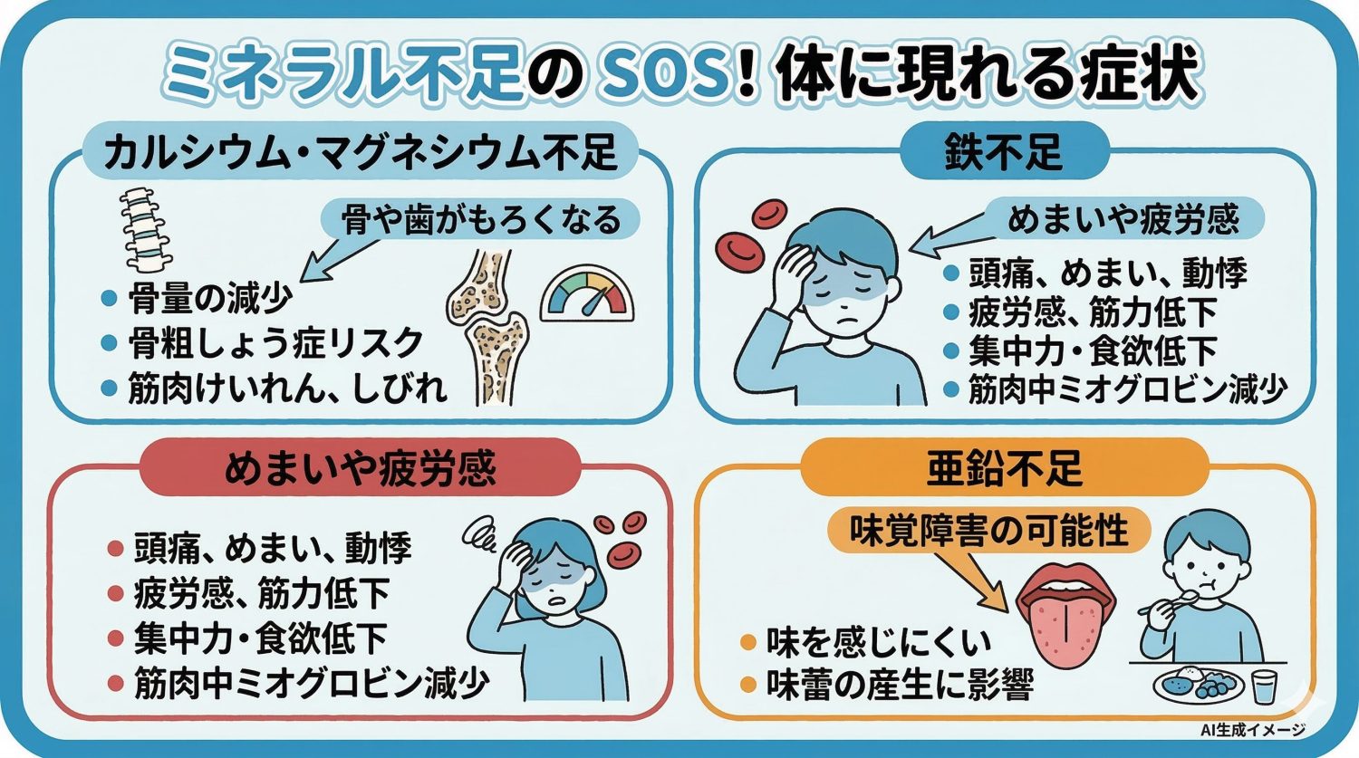 ミネラルが不足すると現れる症状
