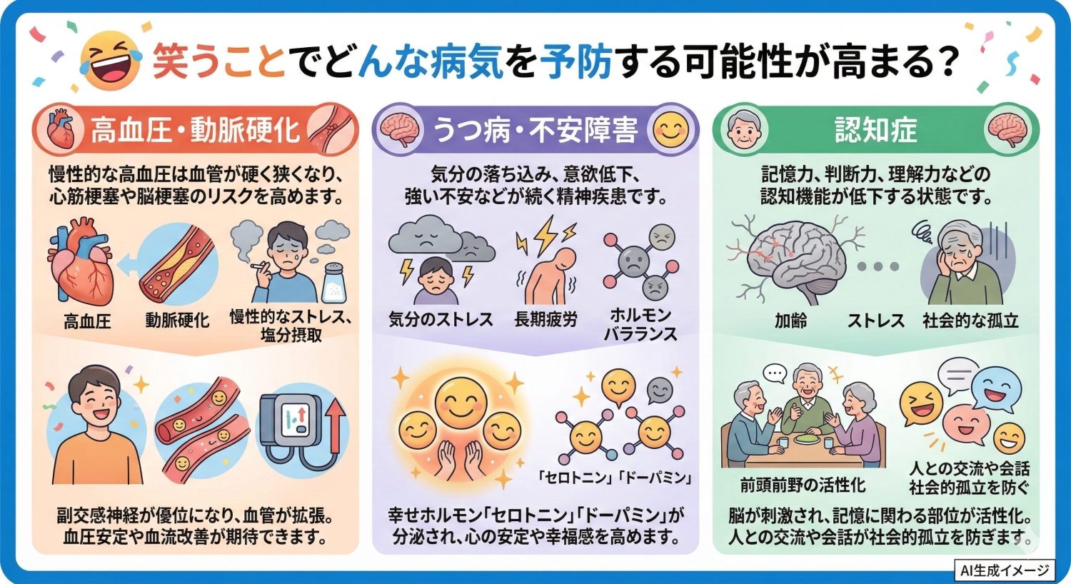 笑うことでどんな病気を予防する可能性が高まる？