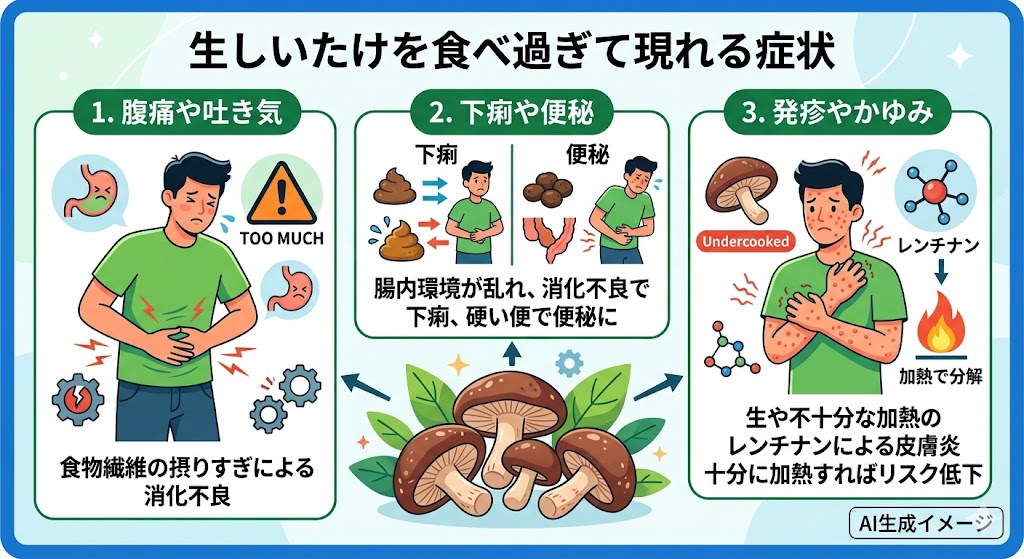 生しいたけを食べ過ぎて現れる症状