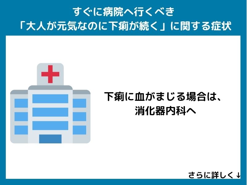 すぐに病院へ行くべき「大人が元気なのに下痢が続く」に関する症状