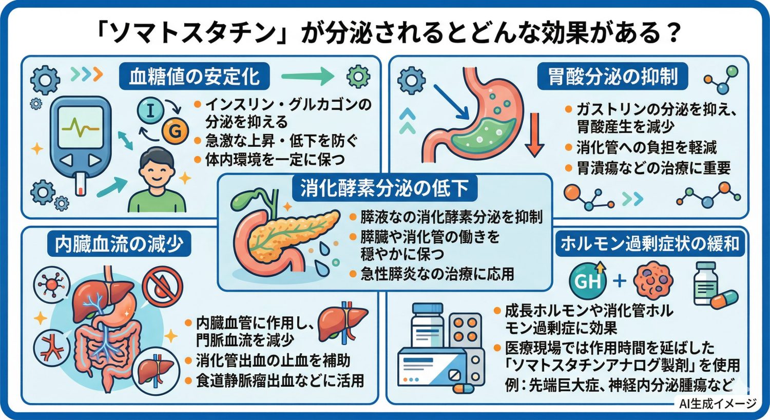ソマトスタチンが分泌されるとどんな効果がある？