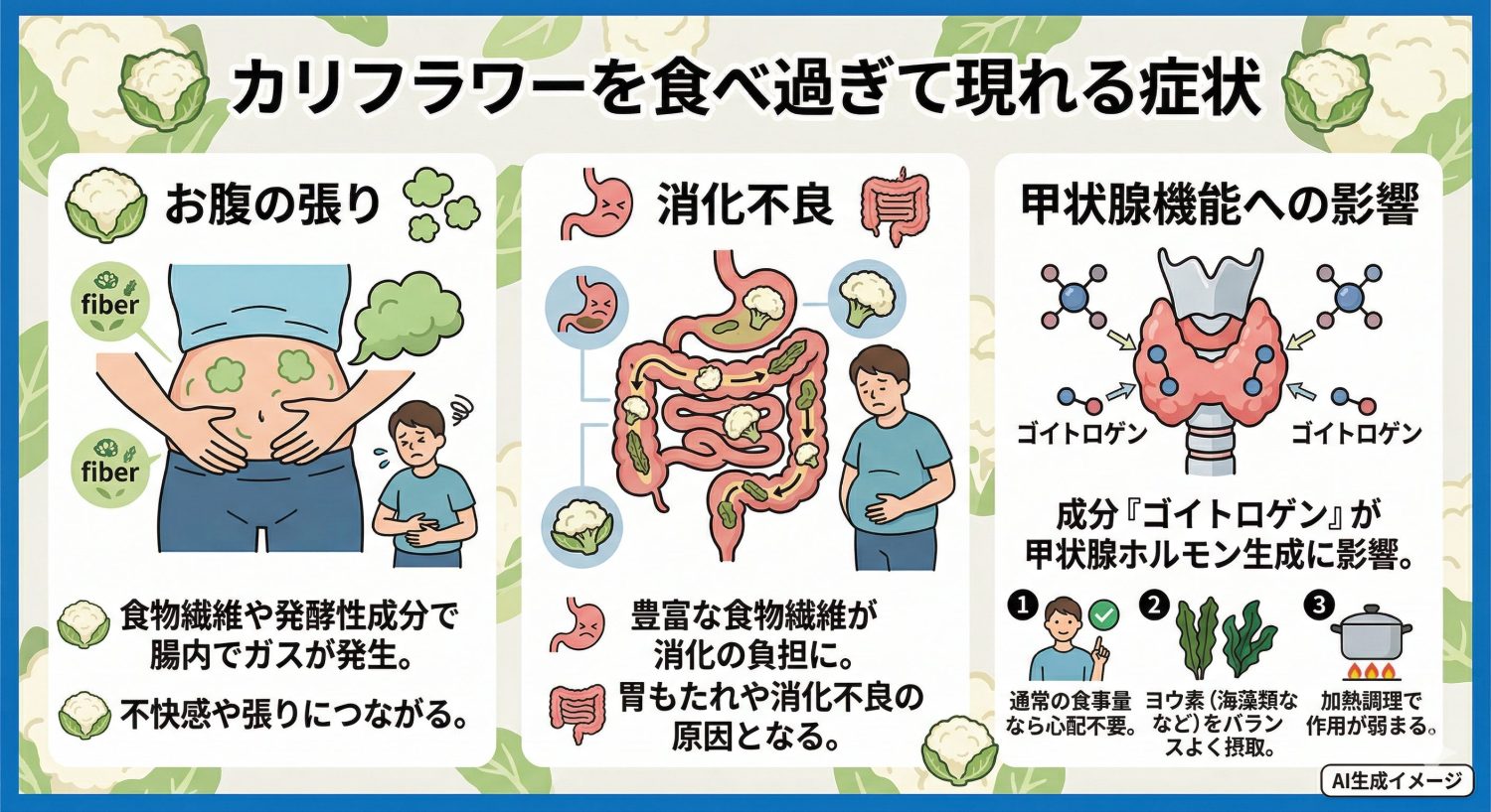 カリフラワーを食べ過ぎて現れる症状