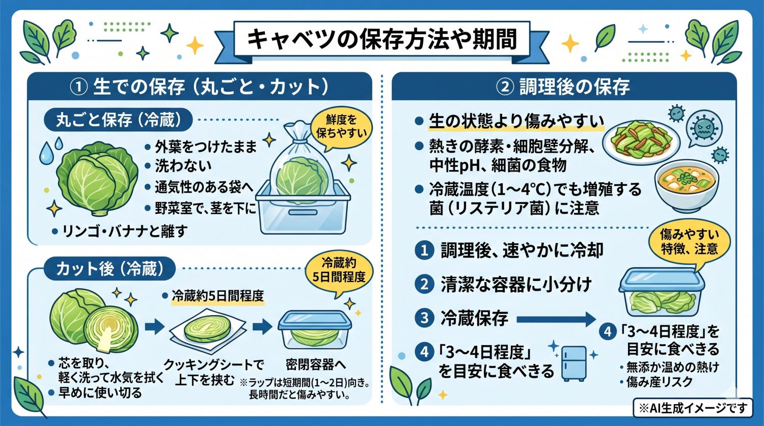 キャベツの保存方法や期間