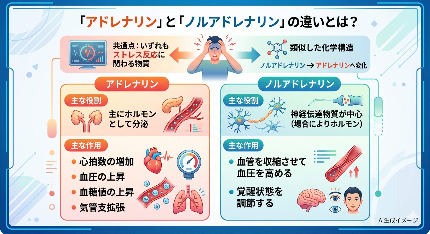 「アドレナリン」と「ノルアドレナリン」の違いとは？