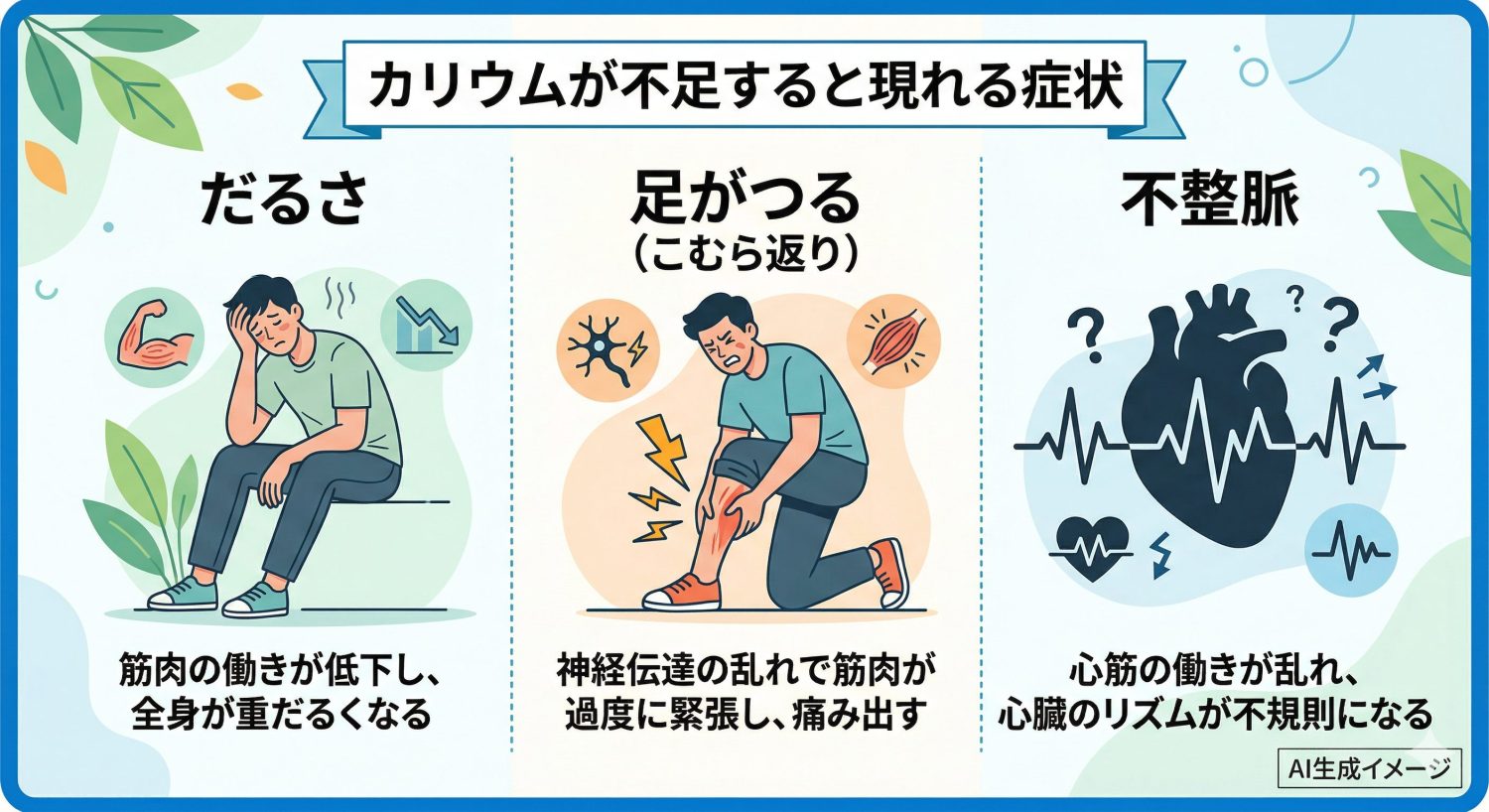 カリウムが不足すると現れる症状