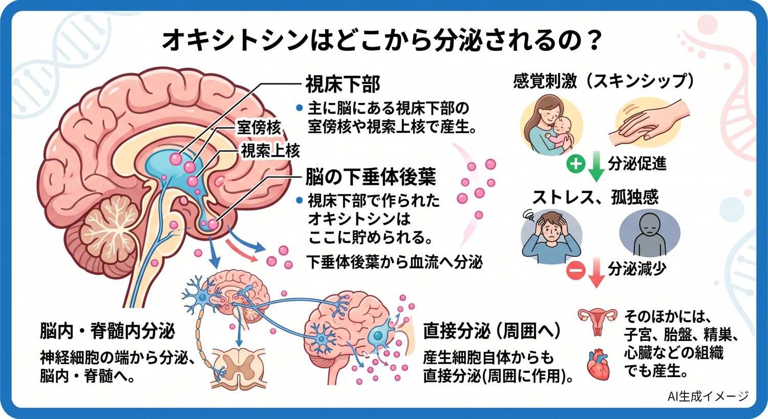 オキシトシンはどこから分泌されるの？