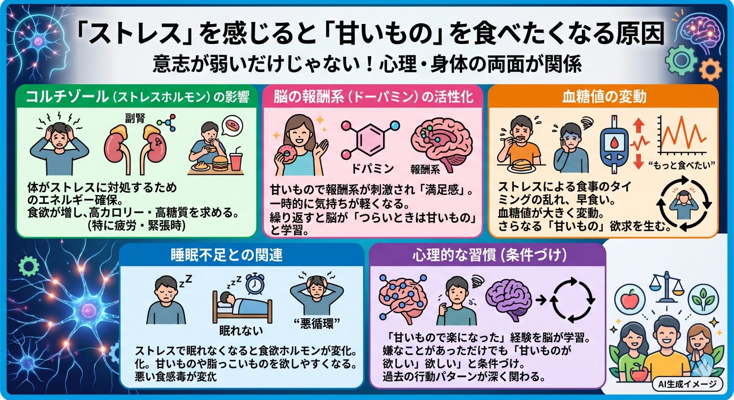 「ストレス」を感じると「甘いもの」を食べたくなる原因