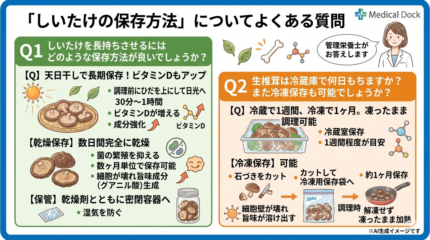 「しいたけの保存方法」についてよくある質問