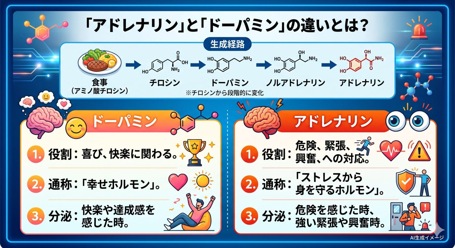 「アドレナリン」と「ドーパミン」の違いとは？