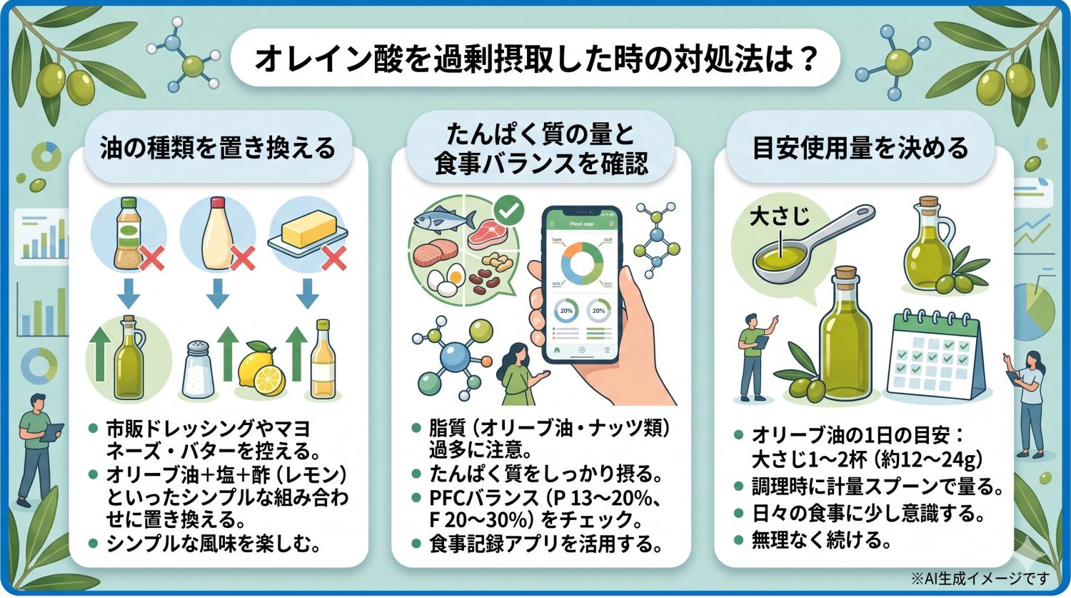 オレイン酸を過剰摂取した時の対処法は？