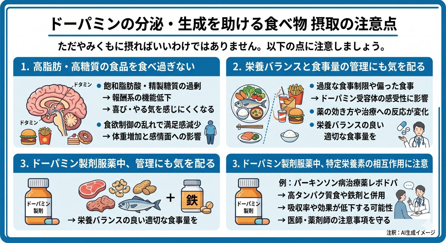 ドーパミンの分泌や生成を助ける食べ物を摂取する際の注意点