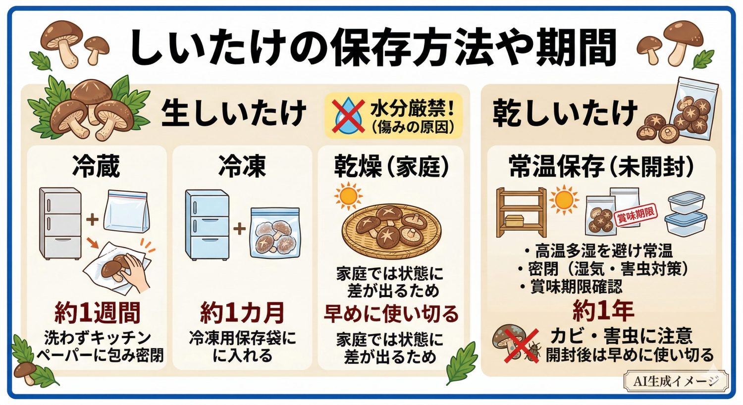 しいたけの保存方法