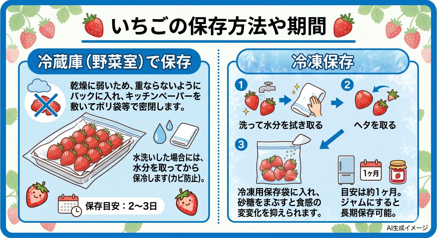 いちごの保存方法や期間