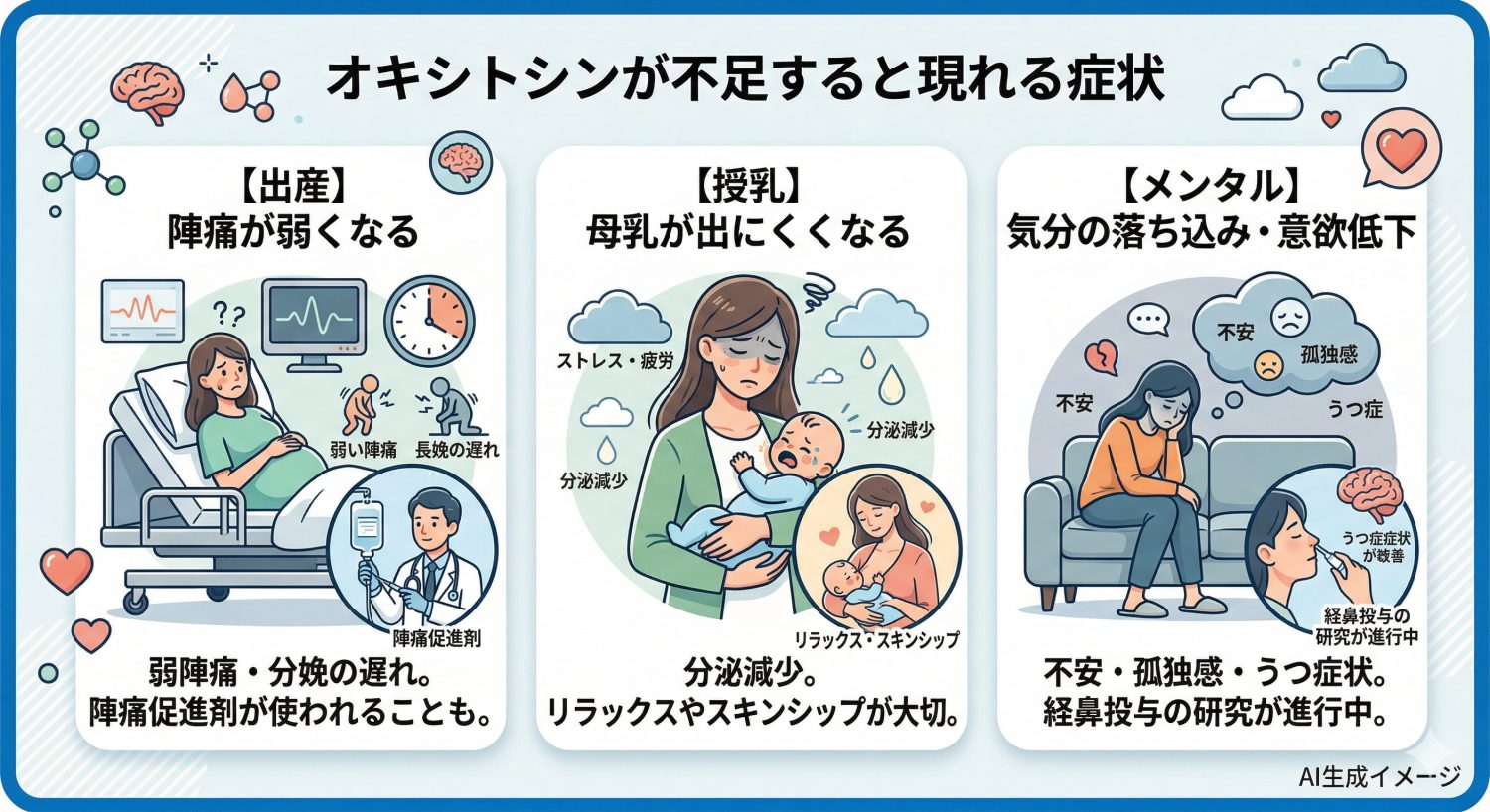 オキシトシンが不足すると現れる症状