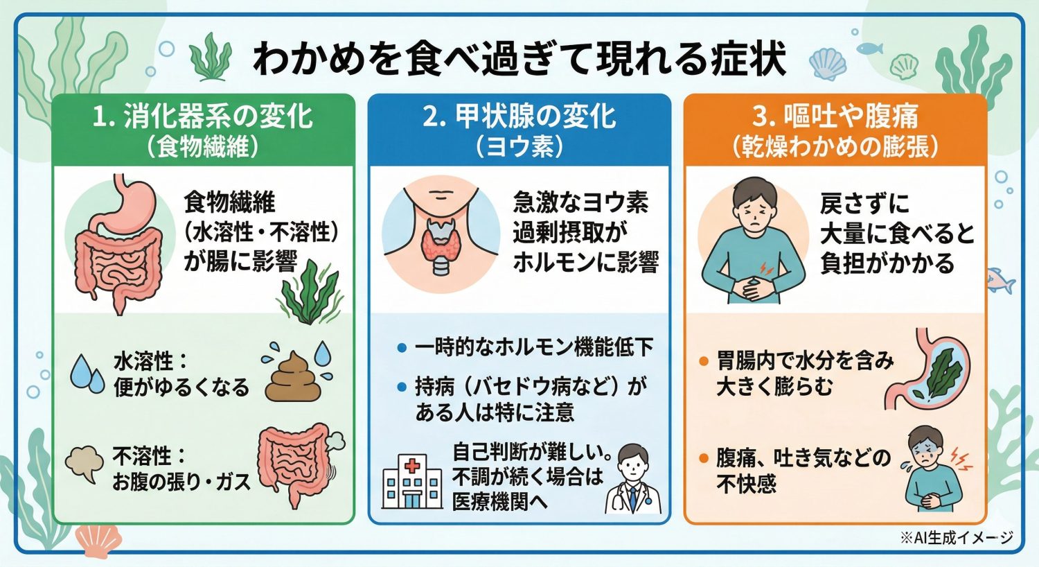 わかめを食べ過ぎて現れる症状