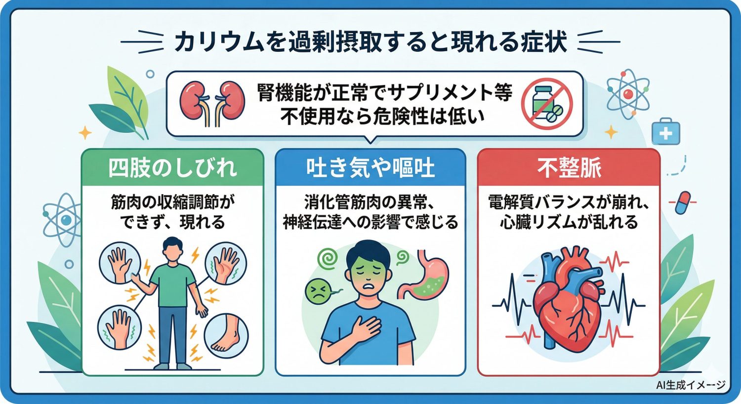 カリウムを過剰摂取すると現れる症状