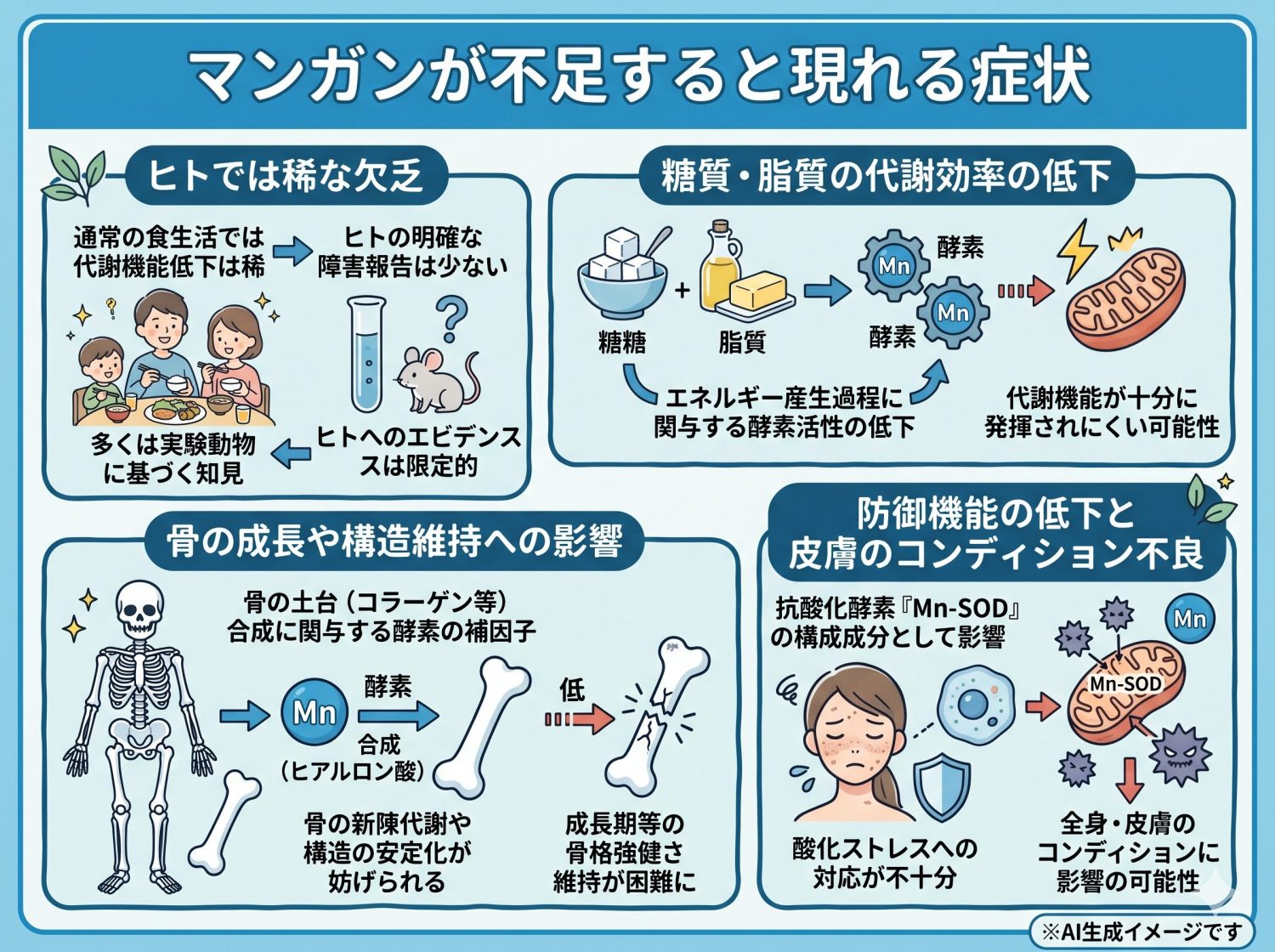 マンガンが不足すると現れる症状