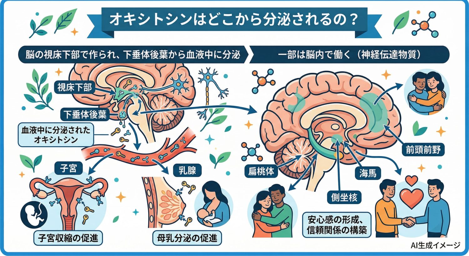 オキシトシンはどこから分泌されるの？