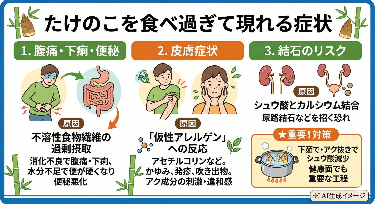 たけのこを食べ過ぎて現れる症状