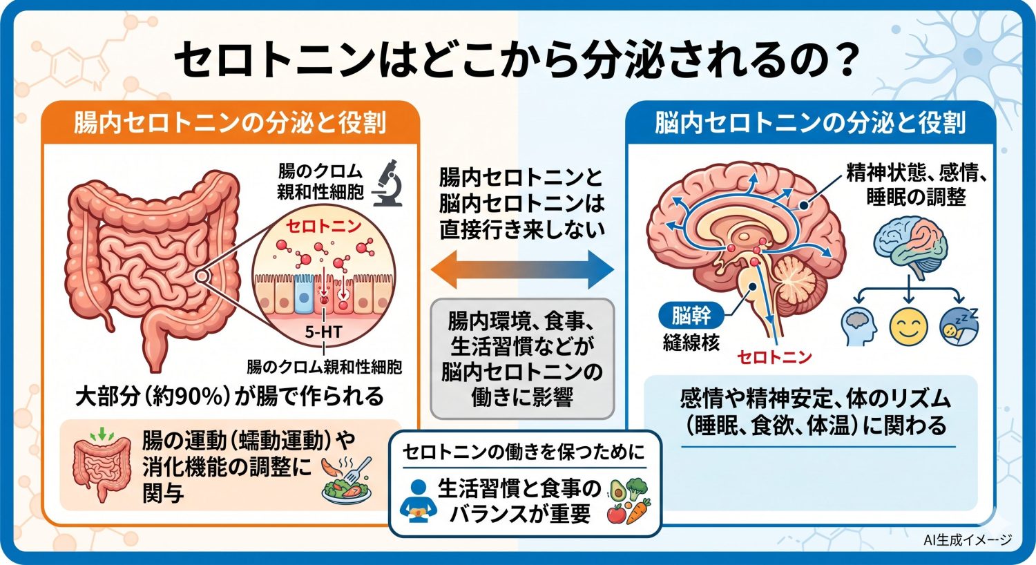 セロトニンはどこから分泌されるの？
