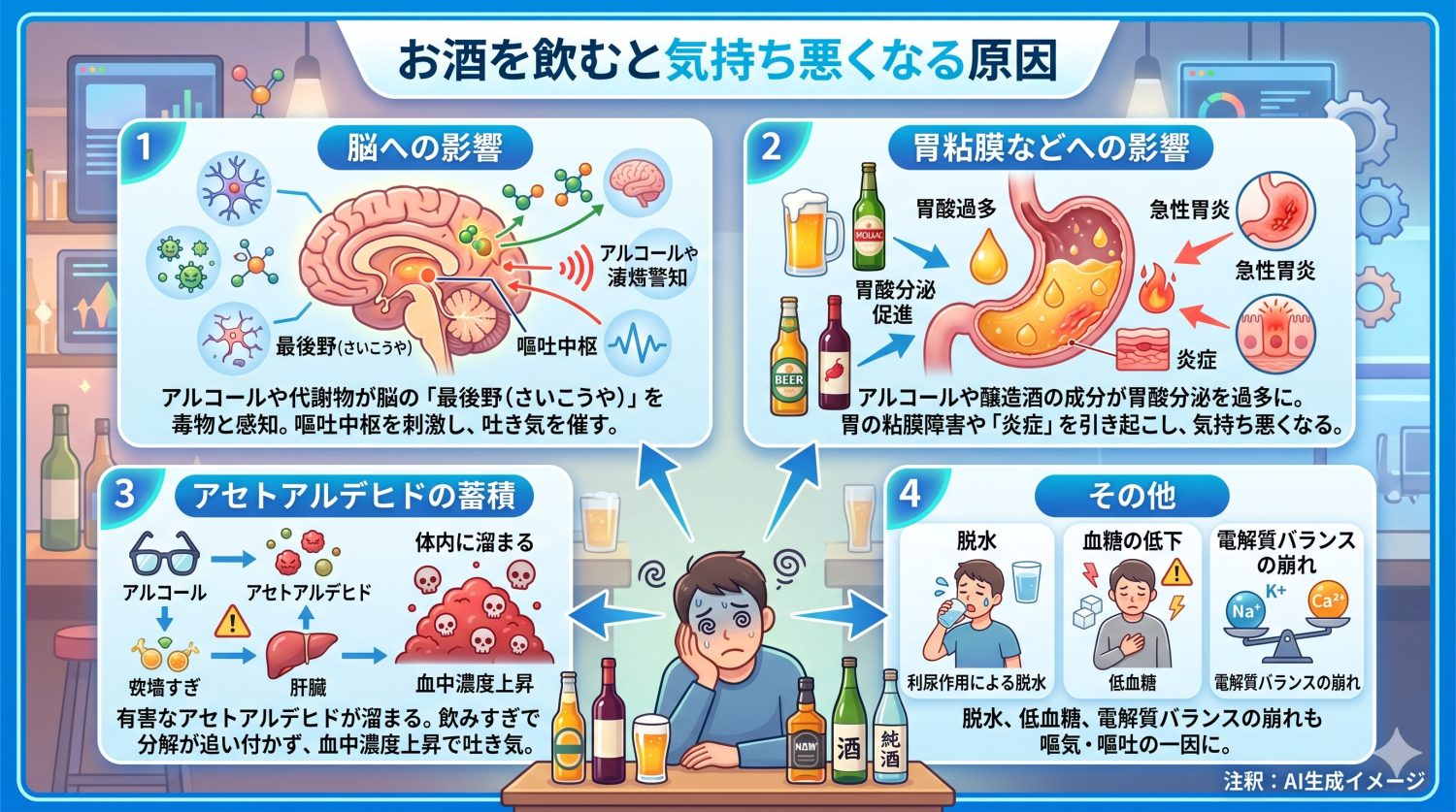 お酒を飲むと気持ち悪くなる原因