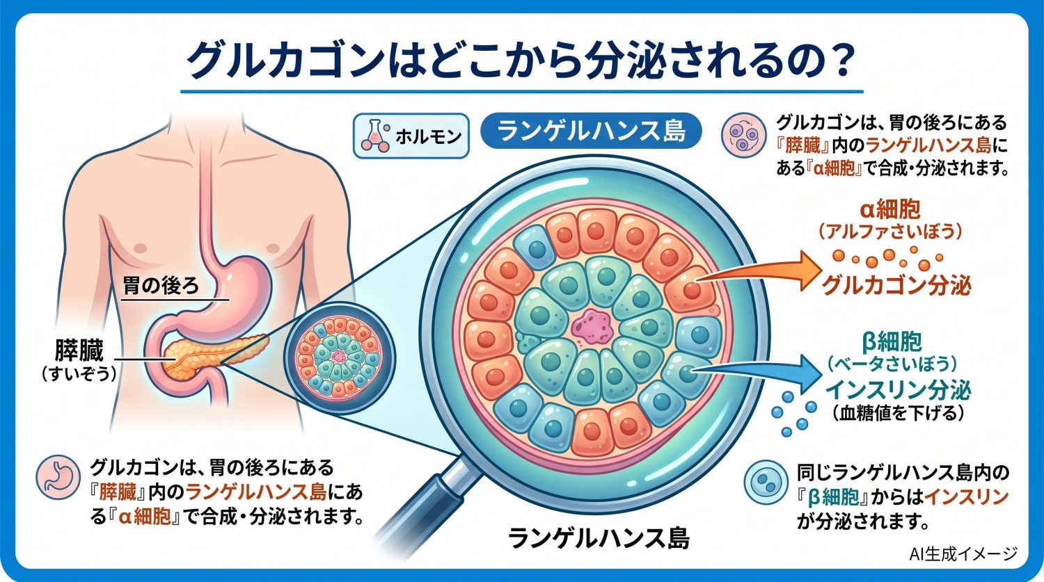 グルカゴンはどこから分泌されるの？