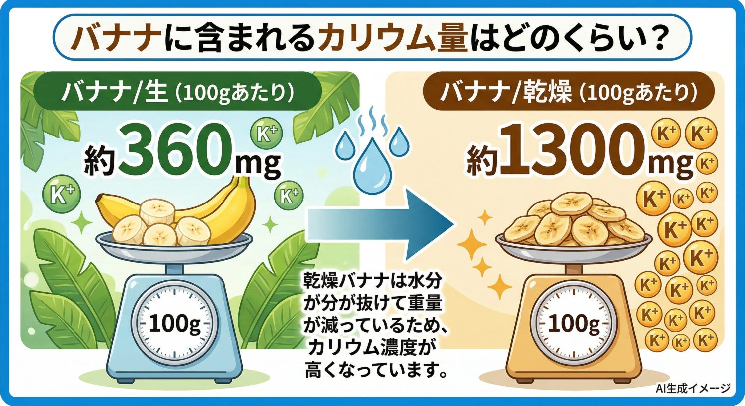 バナナに含まれるカリウム量はどのくらい?