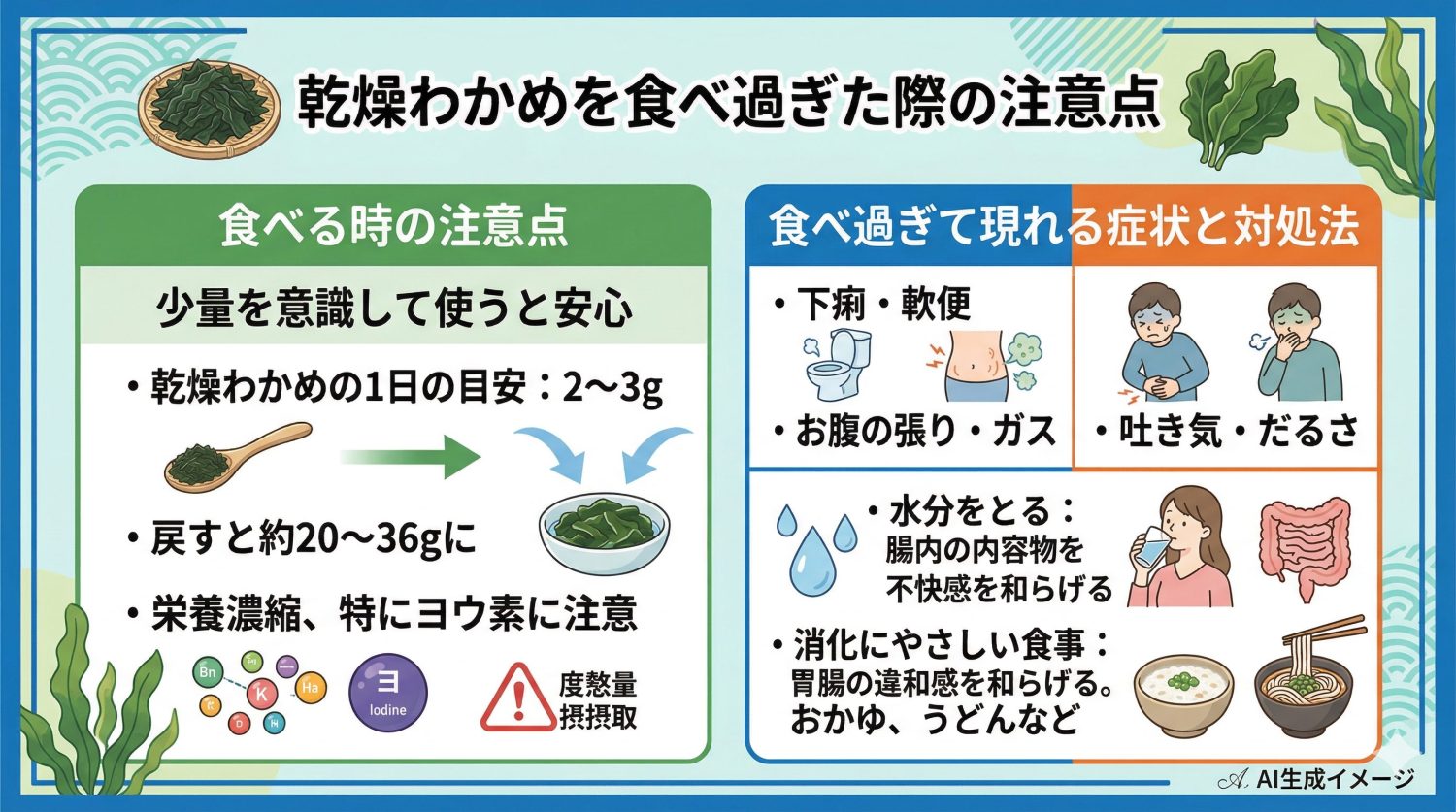 乾燥わかめを食べ過ぎた際の注意点