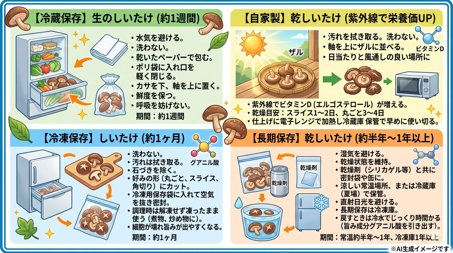 しいたけの保存方法や期間