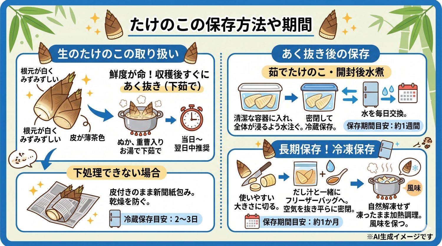 たけのこの保存方法や期間