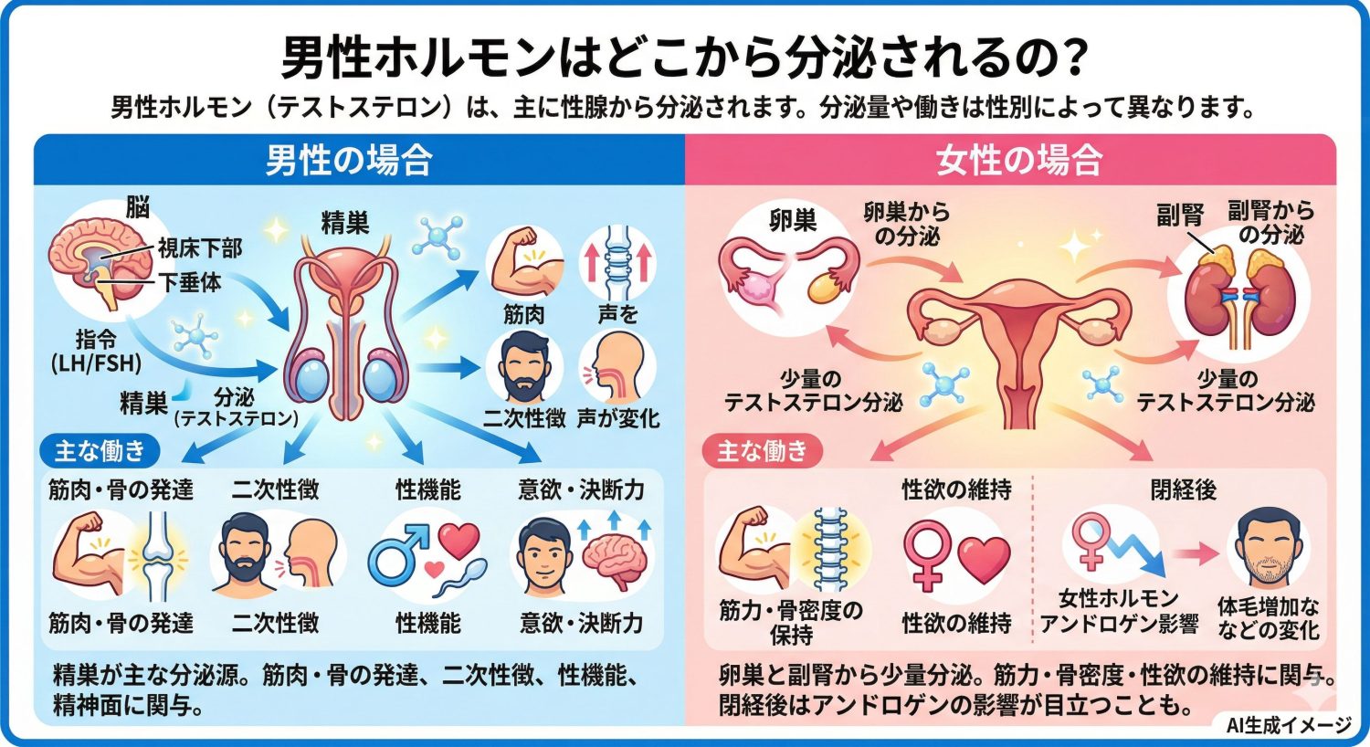 男性ホルモンはどこから分泌されるの？