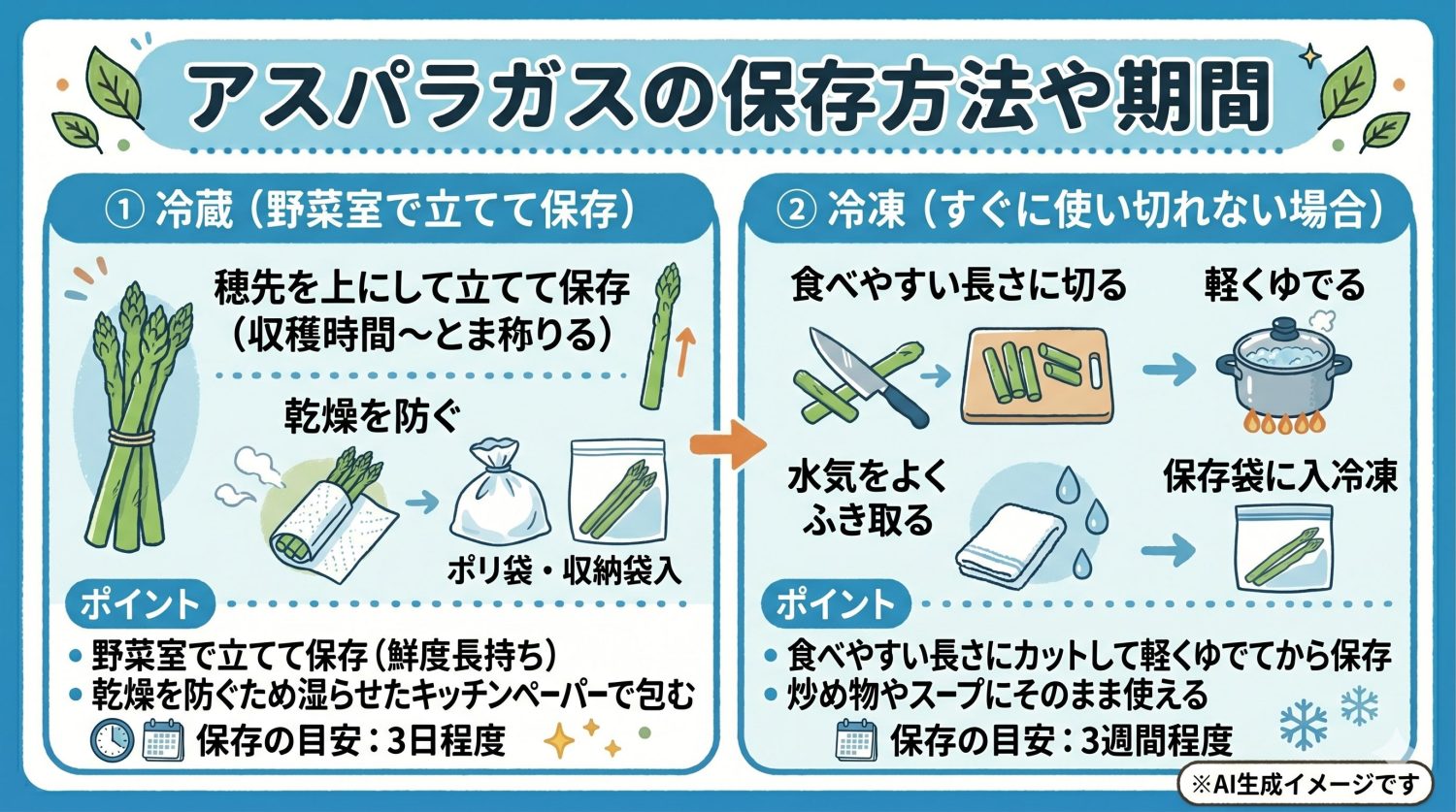 アスパラガスの保存方法や期間
