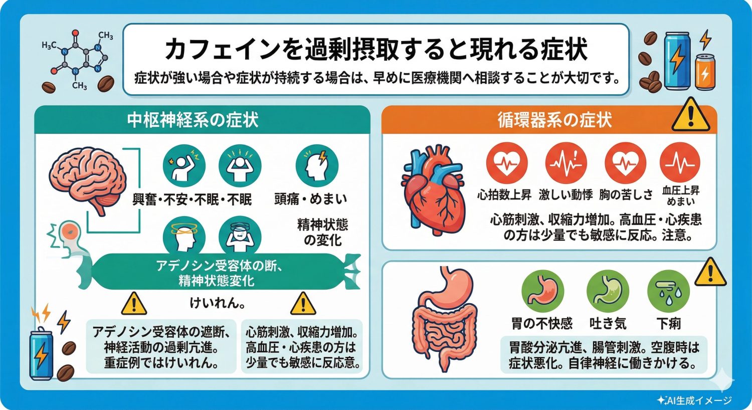 カフェイン過剰摂取の症状